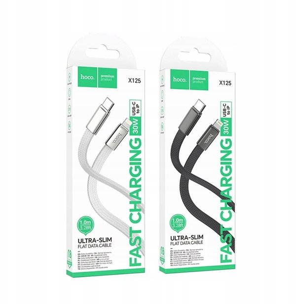 Καλώδιο USB C σε USB C Hoco 3A 60W, επίπεδο, 1 μέτρο, λευκό