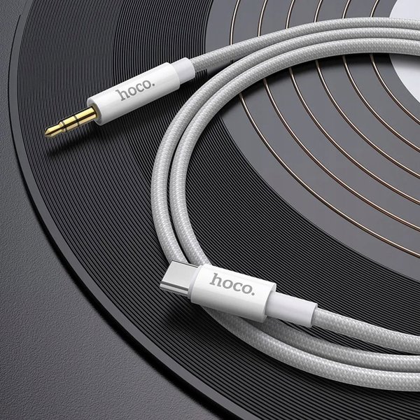 Kabel AUX Jack 3,5 mm do USB C Hoco 1 m UPA19 srebrny