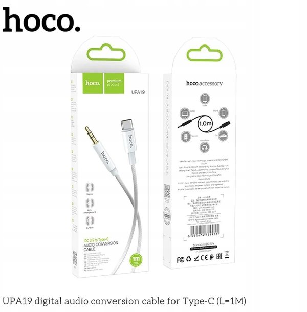 Kabel AUX Jack 3,5 mm do USB C Hoco 1 m UPA19 srebrny