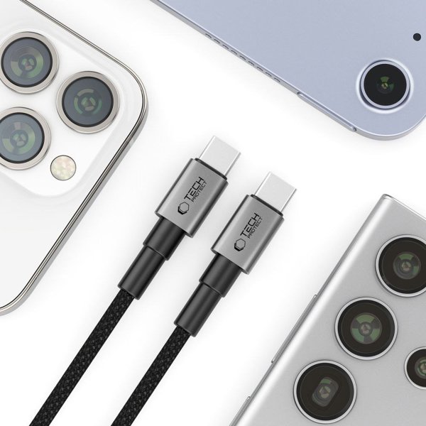 Tech-Protect Καλώδιο USB-C σε USB-C 1m, Γκρι, Ταχείας Φόρτισης & Μεταφοράς Δεδομένων