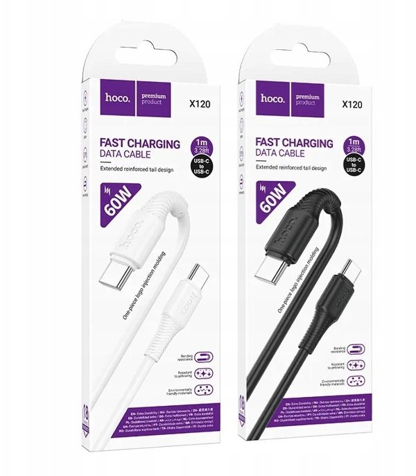 Kabel USB C do USB C Hoco 3A 60W 1 m X120 czarny
