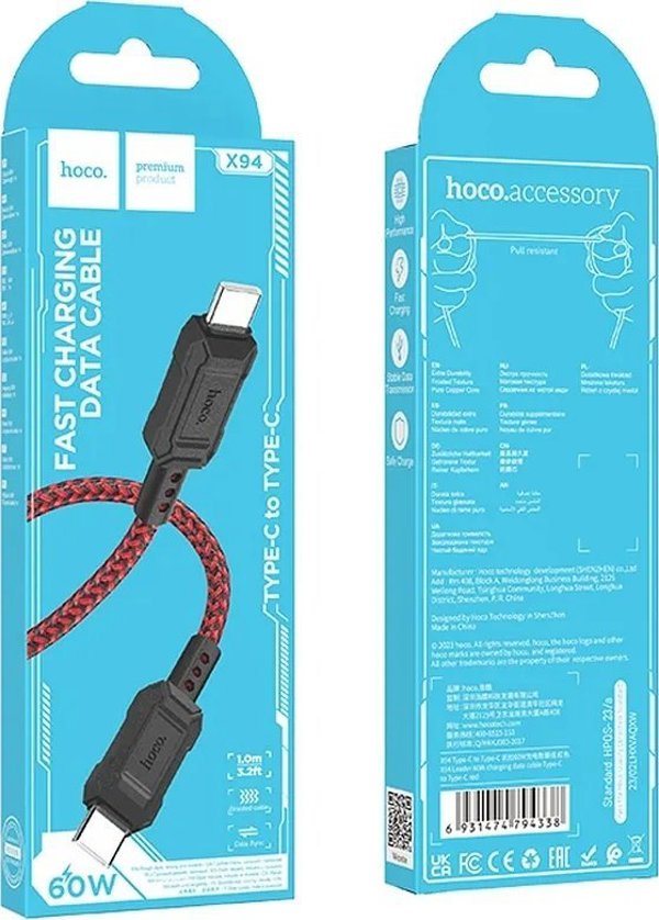 Kabel USB Hello Case USB-C - USB-C 1 m Czerwono-czarny (GSMA0281)