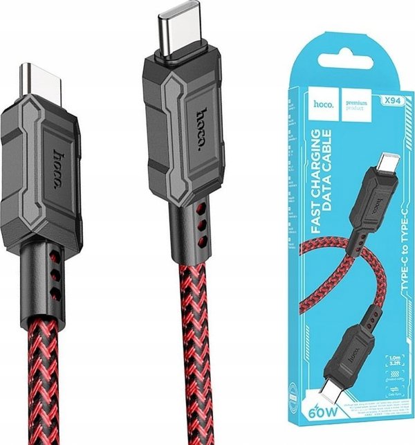 Kabel USB Hello Case USB-C - USB-C 1 m Czerwono-czarny (GSMA0281)