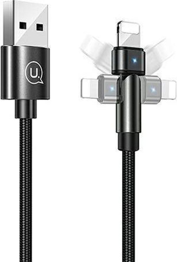 Καλώδιο Usams U60 USB-A σε Lightning 1m με Περιστρεφόμενη Άκρη, Πλεγμένο, 2A, Μαύρο