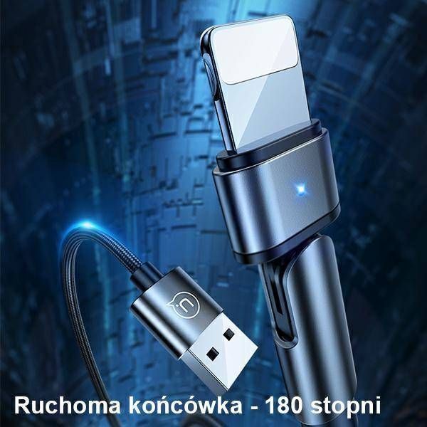 Καλώδιο Usams U60 USB-A σε Lightning 1m με Περιστρεφόμενη Άκρη, Πλεγμένο, 2A, Μαύρο