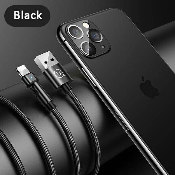 Καλώδιο Usams U60 USB-A σε Lightning 1m με Περιστρεφόμενη Άκρη, Πλεγμένο, 2A, Μαύρο