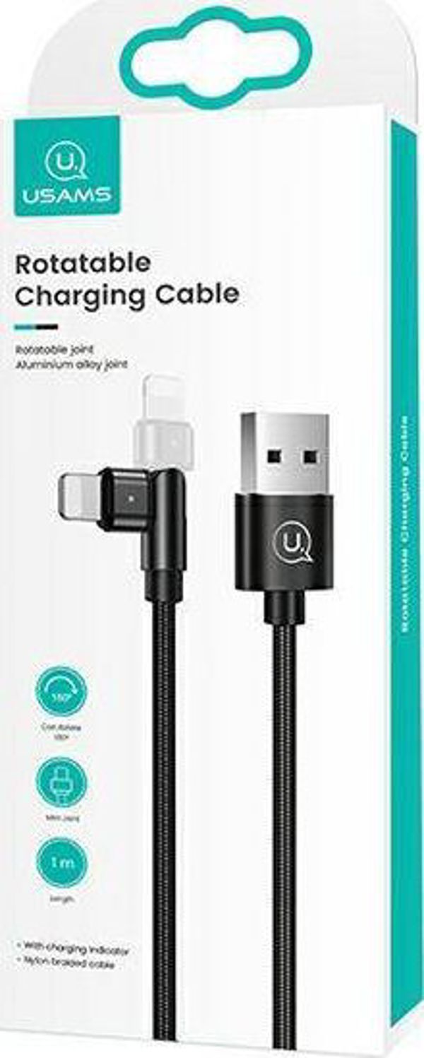 Καλώδιο Usams U60 USB-A σε Lightning 1m με Περιστρεφόμενη Άκρη, Πλεγμένο, 2A, Μαύρο