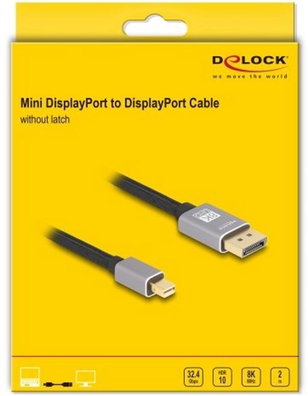 Delock DisplayPort Καλώδιο 80 Gbps, 16K 60 Hz, 1 m, για Monitor και Video Display AV