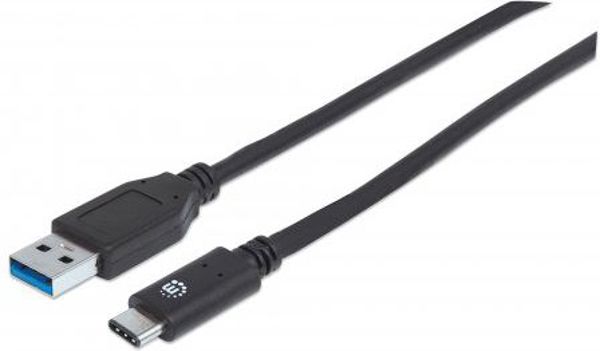 Καλώδιο USB Manhattan USB-A σε USB-C, 1m, 3.1 Gen 2, 10Gbps, Μαύρο
