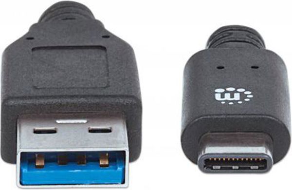Καλώδιο USB Manhattan USB-A σε USB-C, 1m, 3.1 Gen 2, 10Gbps, Μαύρο