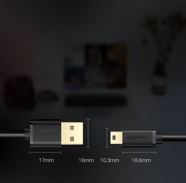 Ugreen Καλώδιο USB-A σε miniUSB US132 1.5m Μαύρο - Φόρτιση και Μεταφορά Δεδομένων