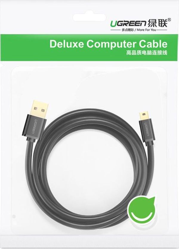Ugreen Καλώδιο USB-A σε miniUSB US132 1.5m Μαύρο - Φόρτιση και Μεταφορά Δεδομένων