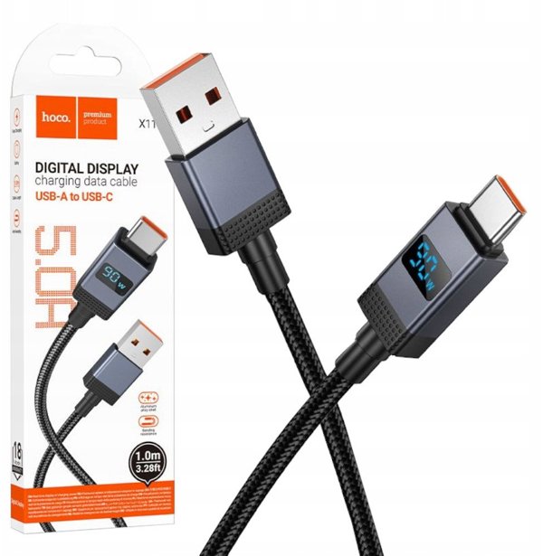 Καλώδιο USB A σε USB C Hoco 5A με Οθόνη 1 μέτρο X118 Μαύρο