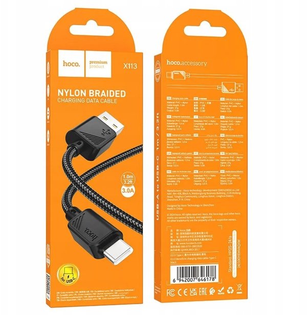 Kabel USB A do USB C Hoco 3A 1 m X113 czarny