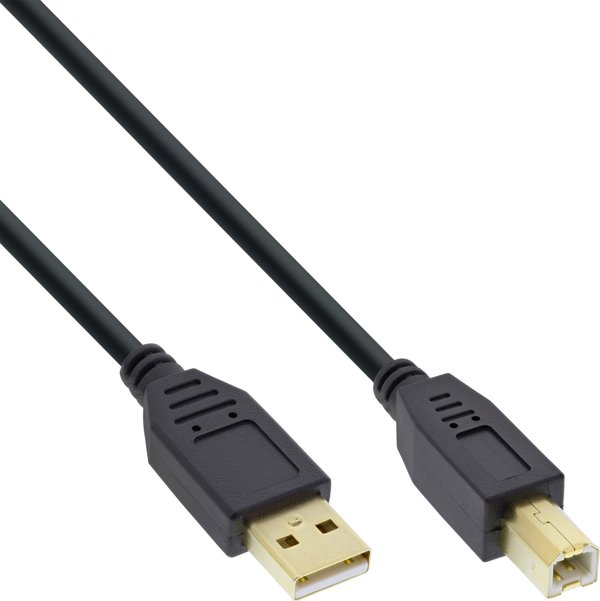 Καλώδιο USB InLine USB-A σε USB-B 1.5m, Επιχρυσωμένες Επαφές, Μαύρο