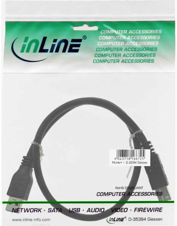 Καλώδιο USB InLine USB-A σε USB-B 3.0, 1.5m, Μαύρο