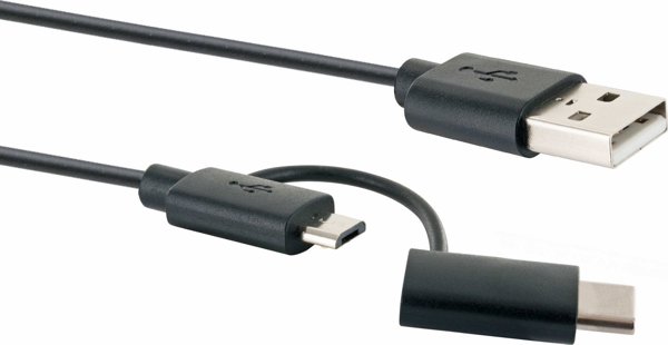 Καλώδιο USB Schwaiger CK3112 2-σε-1 USB-A σε Micro-USB & USB-C, 1m, Μαύρο