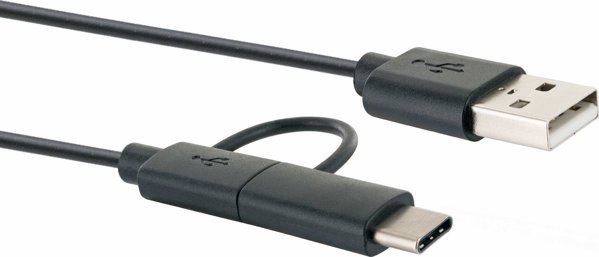 Καλώδιο USB Schwaiger CK3112 2-σε-1 USB-A σε Micro-USB & USB-C, 1m, Μαύρο