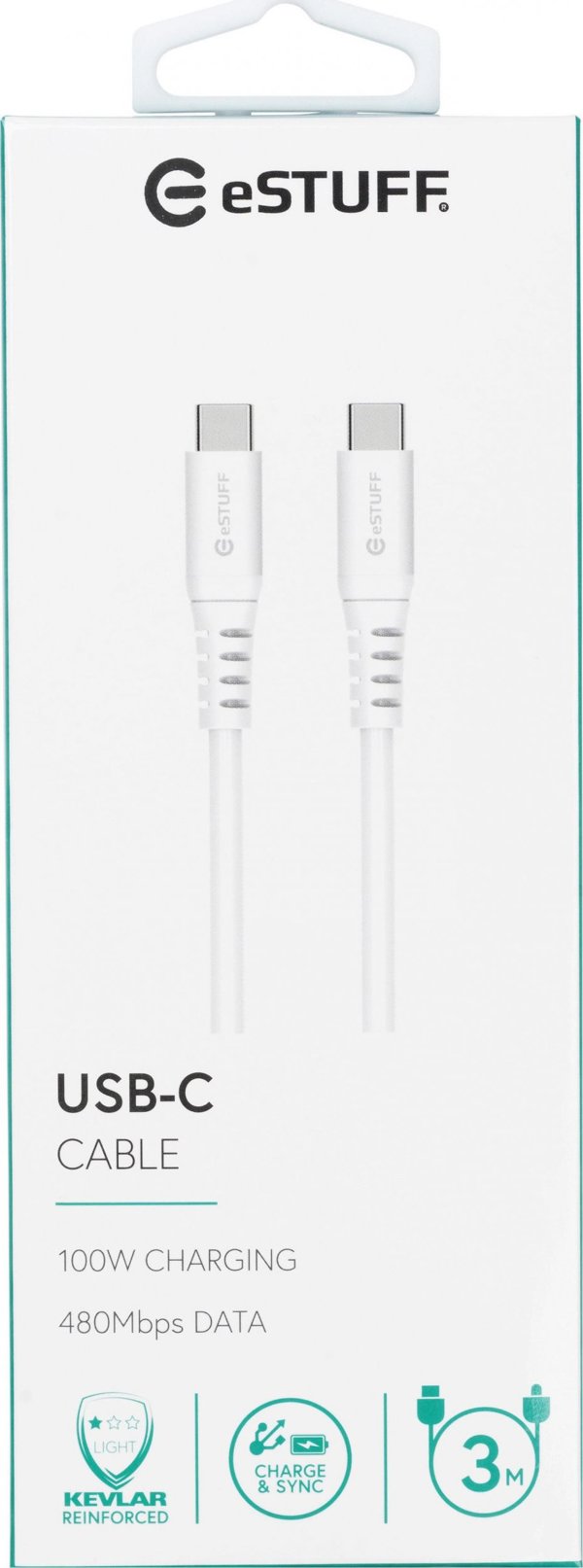 Καλώδιο USB eStuff USB-C - USB-C 3 m Λευκό (ES604301)