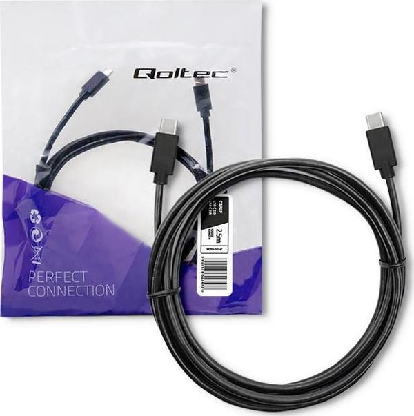 Kabel USB Qoltec USB-C - USB-C 2.5 m Czarny (52347)