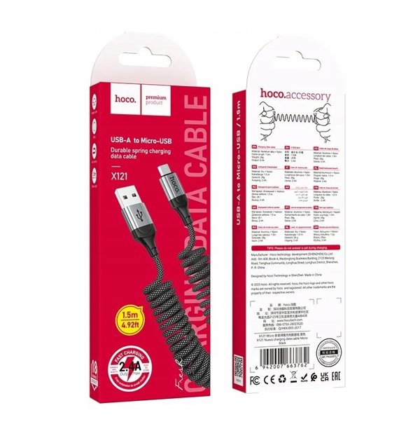 Kabel USB A do Micro USB Hoco 2,4A 1,5 m X121 czarny