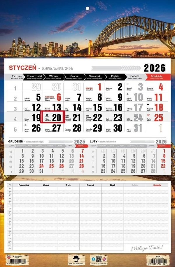 Ημερολόγιο 2026 απλό με πρόγραμμα μαθημάτων Sidney
