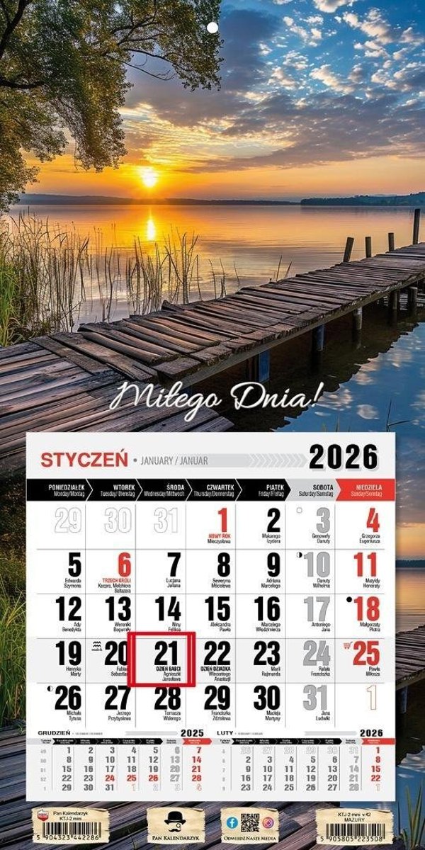 Kalendarz 2026 jednodzielny mini mazury