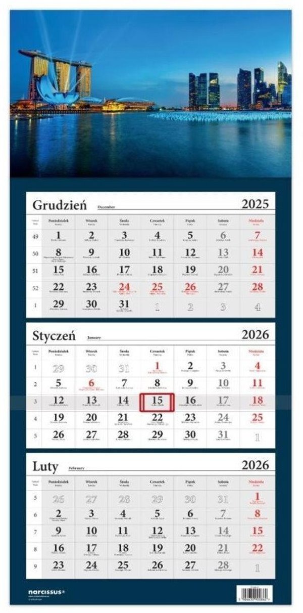 Kalendarz 2026 trojdzielny Lux Singapur HELMA
