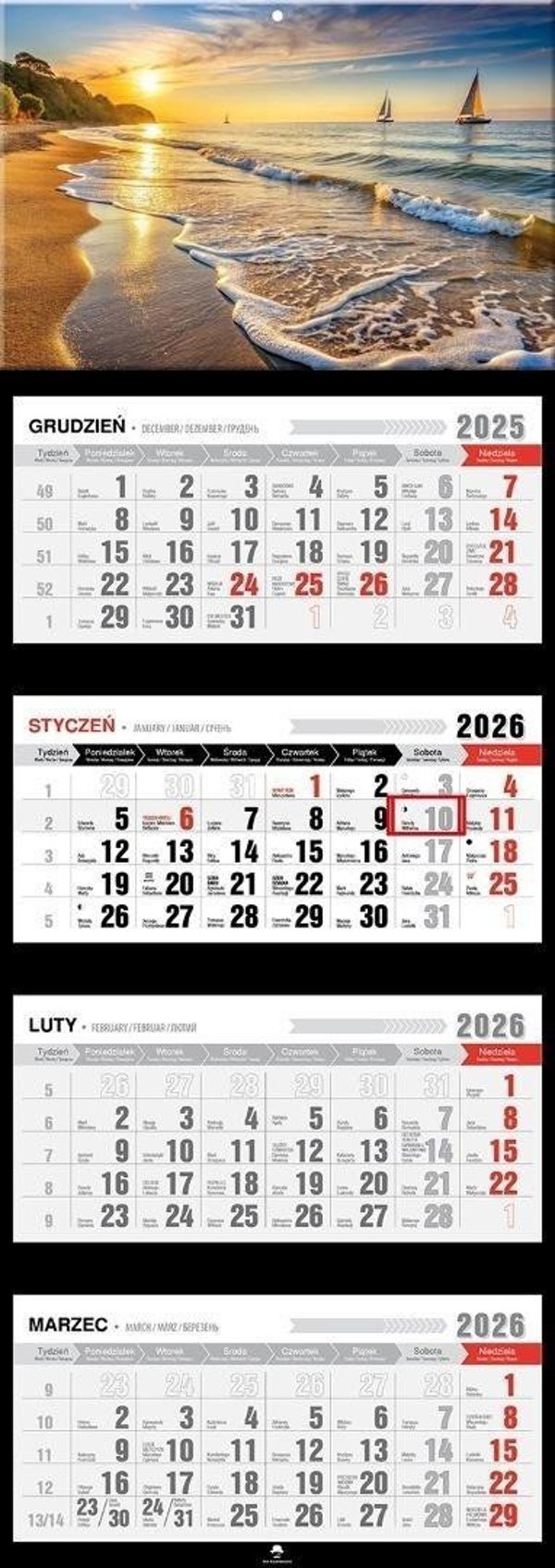Kalendarz 2026 czterodzielny premium zachod slonca