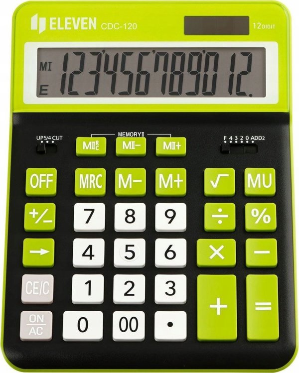 Υπολογιστής Γραφείου Eleven CDC120BKGN, 12 Ψηφίων, Μαύρος με Λευκά και Πράσινα Πλήκτρα