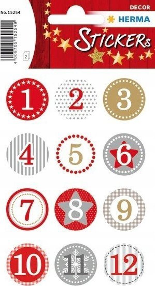 Herma Ημερολόγιο Αντίστροφης Μέτρησης Advent Calendar, Αυτοκόλλητα 1-24, Κόκκινο, Ø 2 cm
