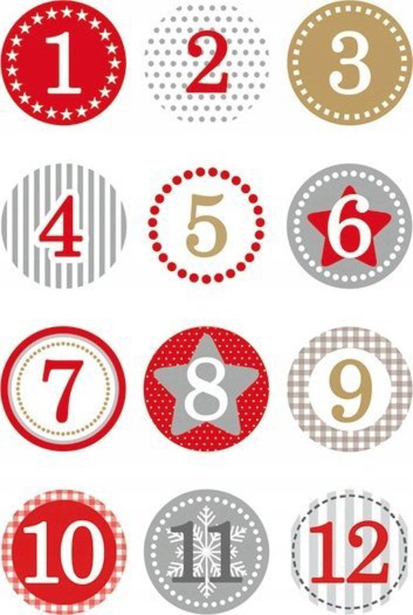 Herma Ημερολόγιο Αντίστροφης Μέτρησης Advent Calendar, Αυτοκόλλητα 1-24, Κόκκινο, Ø 2 cm