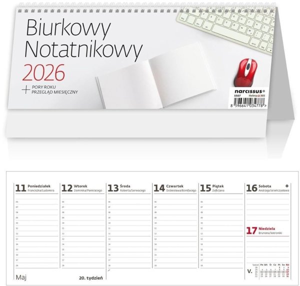 Kalendarz 2026 biurkowy tygodniowy Notatnik HELMA