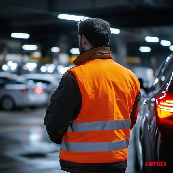 Πορτοκαλί ανακλαστικό γιλέκο ασφαλείας με πιστοποίηση XXL AMIO-03985