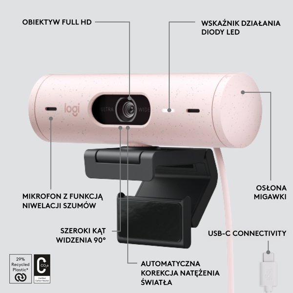 Κάμερα Διαδικτύου Logitech Brio 500 Rose (960-001421)