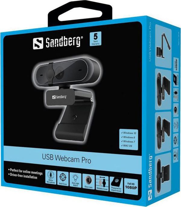 Sandberg USB Webcam Pro - Full HD 1080P Κάμερα με Αυτόματη Εστίαση & Κάλυμμα Προστασίας (133-95)
