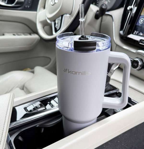 Θερμική Κούπα Kamille KM-2173 1200ml με Λαβή και Καλαμάκι, Ανοξείδωτο Ατσάλι