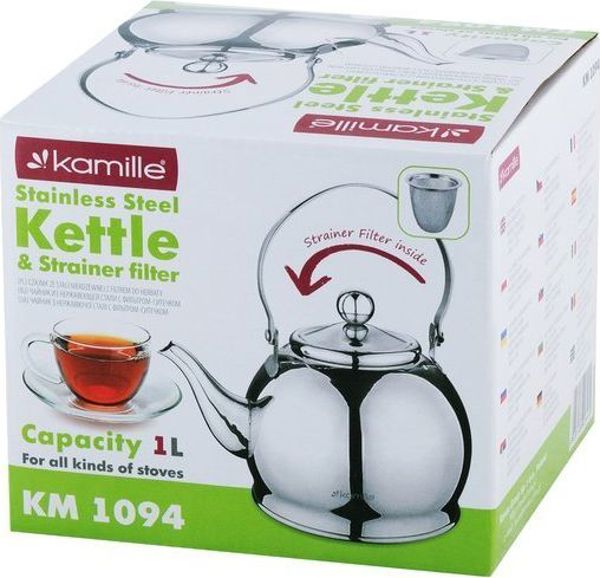 Kamille KM-1094 Βραστήρας Νερού από Ανοξείδωτο Ατσάλι 1L, Κατάλληλος για Επαγωγικές Εστίες, Ασημί