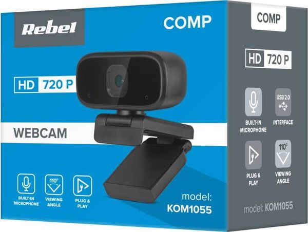 Rebel Comp KOM1055 Webcam με Μικρόφωνο για PC και Laptop, HD Κάμερα για Τηλεδιασκέψεις και Online Μαθήματα