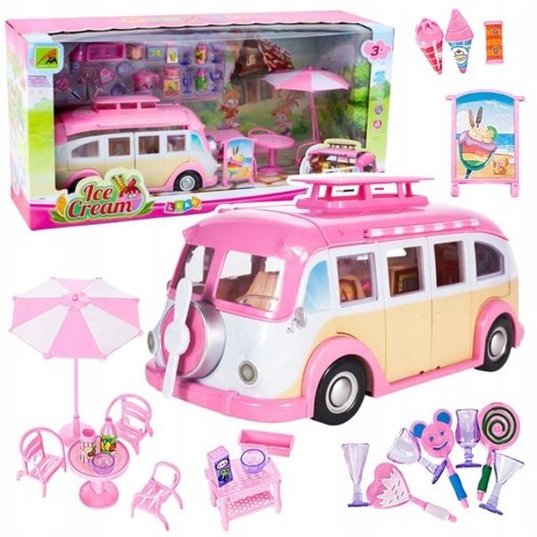 Παιδικό κάμπερ Ice Cream Car για κούκλες ροζ