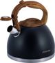 Kamille KM-1087 Ατσάλινος Βραστήρας με Σφυρίχτρα 2.7L, Μαύρο Χρώμα με Καφέ Λαβή