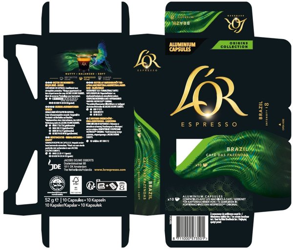 Kάψουλες Nespresso L'OR Espresso Brazil 10 τεμάχια