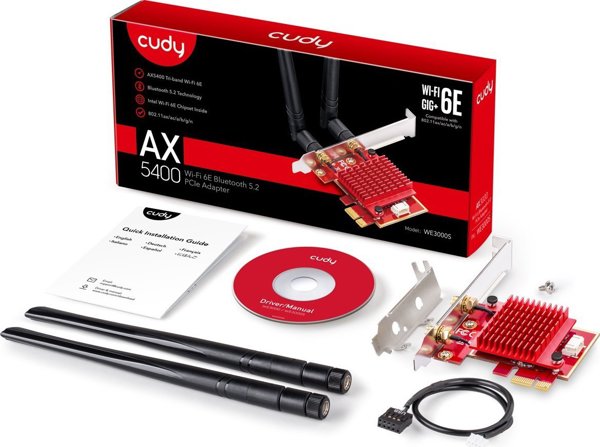 Cudy WE3000S Κάρτα Δικτύου Wi-Fi 6 AX5400 PCI-E Dual Band με Bluetooth & Ψύκτρα