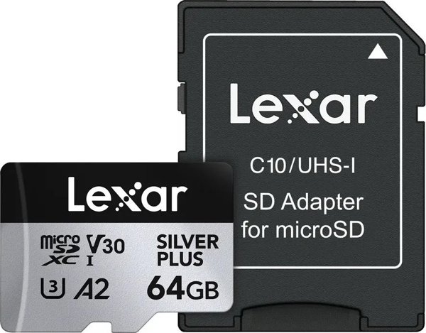 Lexar Professional Silver Plus MicroSDXC 64GB, Class 10, UHS-I, U3, A2, V30 (LMSSIPL064G-BNANG)