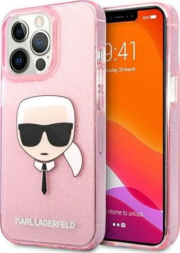 Σκληρή θήκη Karl Lagerfeld KLHCP13XKHTUGLP iPhone 13 Pro Max 6,7" ροζ Glitter Karl`s Head