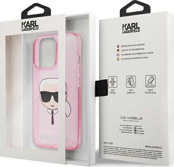 Σκληρή θήκη Karl Lagerfeld KLHCP13XKHTUGLP iPhone 13 Pro Max 6,7" ροζ Glitter Karl`s Head