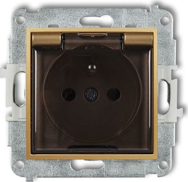 Karlik MINI Υδροστεγανή Πρίζα IP44 με Καπνιστό Κάλυμμα, Χρυσό, 29MGPB-1zdp