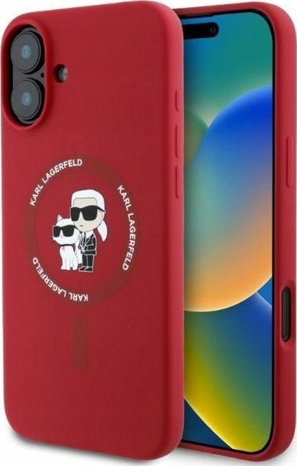Case IPHONE 16 Karl Lagerfeld Hardcase Silicone Karl&Choupette Ring MagSafe (KLHMP16SSCMKCRHR) red