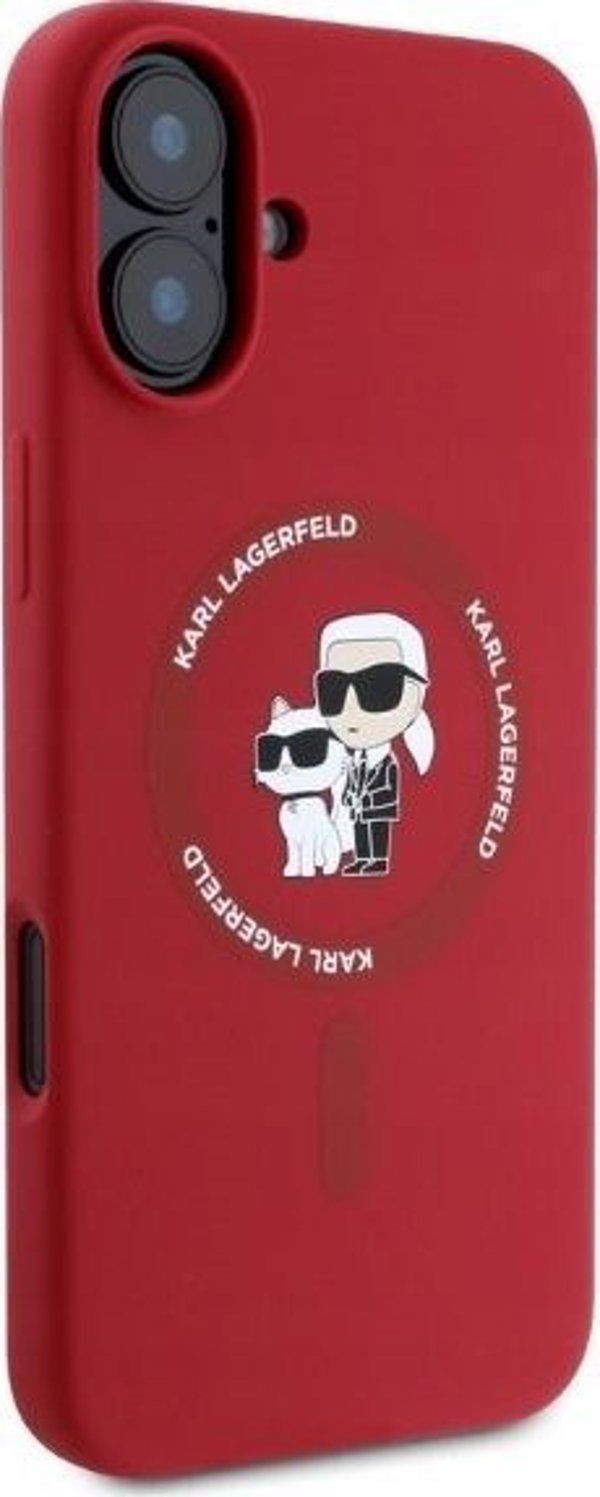 Case IPHONE 16 Karl Lagerfeld Hardcase Silicone Karl&Choupette Ring MagSafe (KLHMP16SSCMKCRHR) red