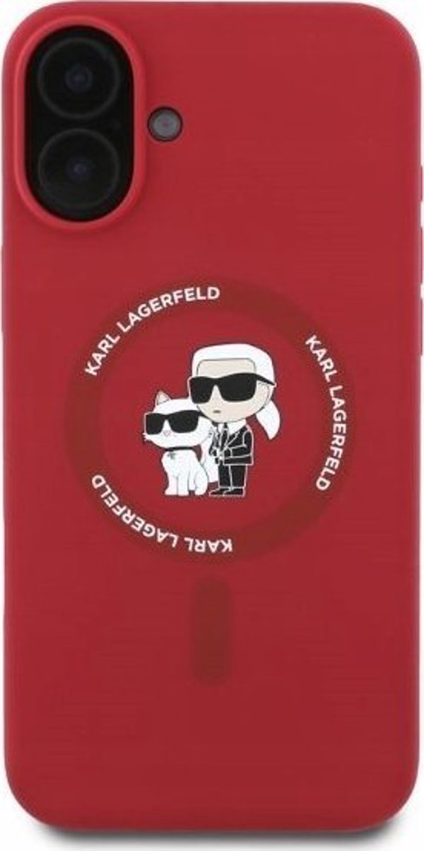 Case IPHONE 16 Karl Lagerfeld Hardcase Silicone Karl&Choupette Ring MagSafe (KLHMP16SSCMKCRHR) red